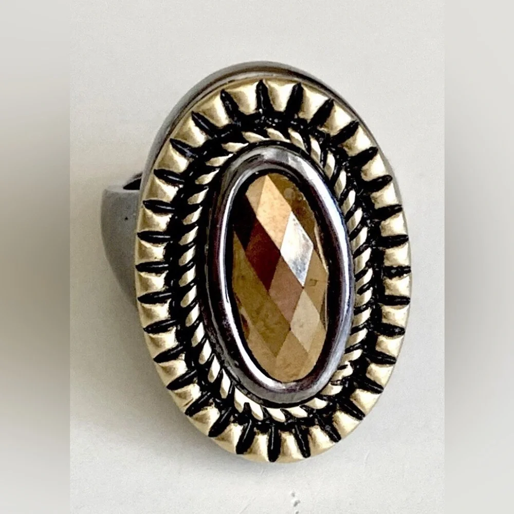Lia Sophia Faceted Amber and Gold Oval Cocktail Ring